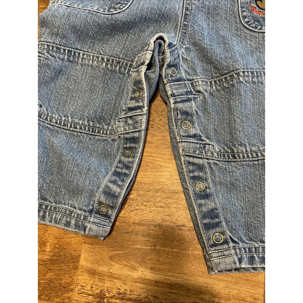 OshKosh B’Gosh Vestbak Dinosaur Footprints Denim Overalls Boys Size 18 Months
